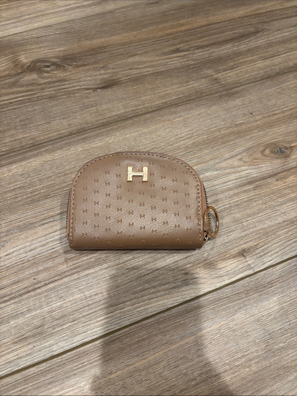 H by Halston Tan Logo-Print Coin Pouch with Gold H